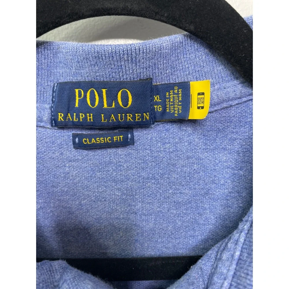 Polo Ralph Lauren Mens XL Classic Fit Long Sleeve Polo Shirt Heather Blue Cotton